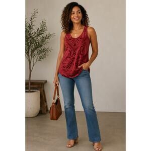 Mossimo Burgundy Tank Top with Velvet Embellishments M